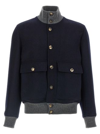 Brunello Cucinelli Wool Bomber Jacket Puffer Jackets Blu-Uomo
