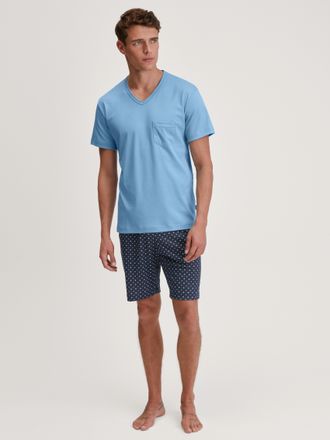 CALIDA Shorty CALIDA Relax Streamline, Herren, Gr. XXL (58/60), blau (glacier lake), Interlock, Obermaterial: 100% Baumwolle, normal kurz, V-Ausschnitt, Home
