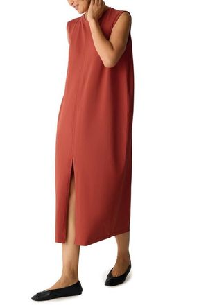 Eileen Fisher Crew Neck Front Slit Midi Dress in Blood Orange at Nordstrom, Size Xx-Small