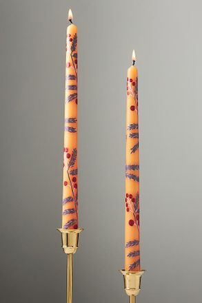 Anthropologie Handpainted Harvest Taper Candles, Set of 2