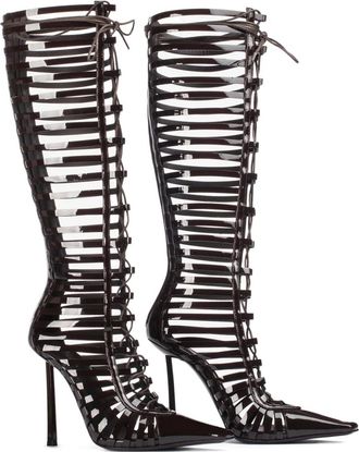 Le Silla 120mm lace-up cage boots - women - Patent Leather/Goat Skin/Leather - 37.5 - Black
