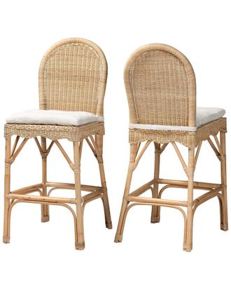Baxton Studio Bilu Bohemian Rattan 2Pc Bar Stool Set