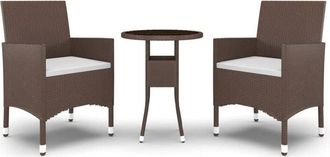vidaXL Vidaxl - 3 Piece Garden Bistro Set Poly Rattan and Tempered Glass Brown