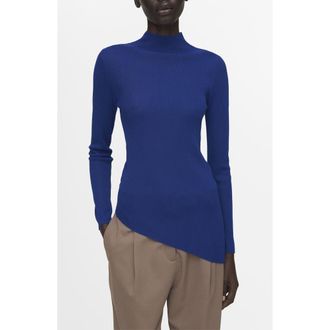 Mango Asymmetric Hem Mock Neck Sweater in Vibrant Blue at Nordstrom, Size Xx-Small