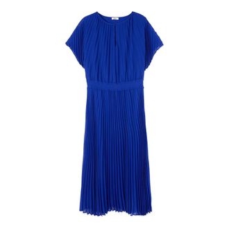 Oltre Midi Jurk in Geplisseerde Georgette - Dames - Casual kleedjes - Blauw - XS - Polyester - Kleedjes