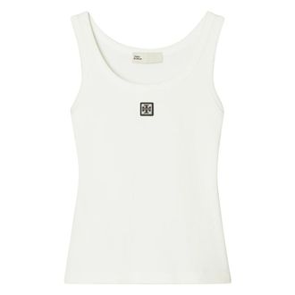 Tory Burch Tory Burch, Sleeveless Tops, female, White, Size: L Cotton Scoop Tank