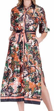 Jade Yoga Maxi Shirt Dress In Autumn Scroll