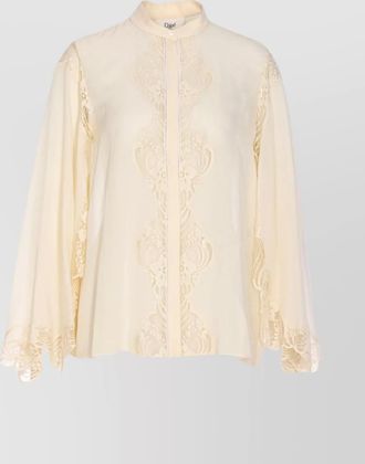 Chlo&eacute; silk lace long-sleeve blouse