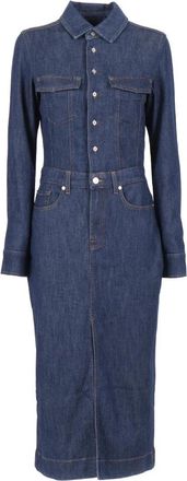 7 For All Mankind Maxi Abito Halona - Dames - Shirt Kleedjes - Blauw - M - Kleedjes
