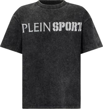 Plein Sport Washed Round Neck T-Shirt Crackle Scratch - Heren - Sportshirts - Zwart - XL - Katoen - Fitness