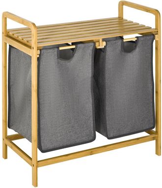 HOMCOM Cesto De Ropa Sucia De Bamb&uacute; Cesto Para La Colada Cesta De Lavander&iacute;a Con 2 Bolsas Extra&iacute;bles Y Estante Para Dormitorio Ba&ntilde;o 63,5x33x73 Cm - Homcom