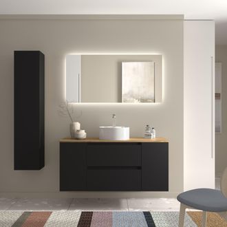 Cygnus Bath Mueble Ba&ntilde;o Bequia 120cm Y Coqueta Centrado Y Lavabo Negro 120x45x56