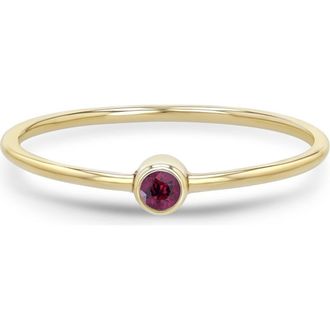 Zo&euml; Chicco 14K Gold Bezel Birthstone Stacking Ring in Yellow Gold/Garnet at Nordstrom, Size 6
