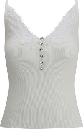 Self Portrait Womens Lace Trim Tank Top - White Viscose - Size Medium
