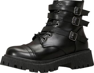 Generic Womens Combat Boots PU Leather Platform Chunky Sole Round Toe Ankle Booties With Side Zipper Elegant Stylish Ladies Casual Shoes Autumn Winter size 4.