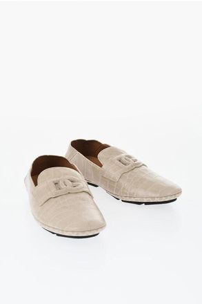 Dolce & Gabbana Leather Embossed Crocodile-Effect Loafers With Front Monogra size 40,5