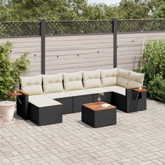vidaXL Vidaxl - Set De Sof&aacute;s De Jard&iacute;n 8 Piezas Y Cojines Rat&aacute;n Sint&eacute;tico Negro