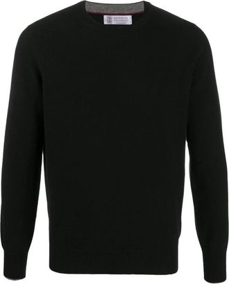 Brunello Cucinelli Zwarte Kasjmier Gebreide Trui Ronde Hals - Heren - Cashmere truien - Zwart - XL - Kasjmier - Truien & Vesten