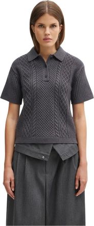 J.W.Anderson Truien & Vesten, Dames, Grijs, S, Katoen, Cropped Cable Knit Polo