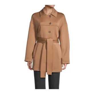 Max Mara Jassen, Dames, Bruin, L, Leer, Jas met strikceintuur