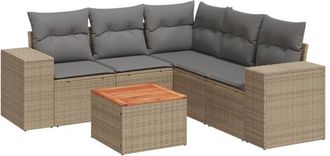 vidaXL Juego De Sof&aacute;s Jard&iacute;n Con Cojines 6 Pzas Rat&aacute;n Sint&eacute;tico Beige Vidaxl