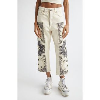 R13 X-Boyfriend Crop Jeans in Ecru Bandana Applique at Nordstrom, Size 27