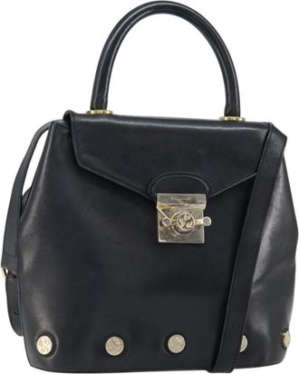 Ferragamo Vintage Handbag Leather Black Leather Handbag (Pre-Owned)