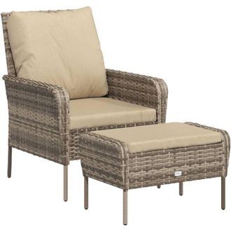 vidaXL Sill&oacute;n De Jard&iacute;n Con Reposapi&eacute;s Rat&aacute;n Sint&eacute;tico Marr&oacute;n Claro Vidaxl