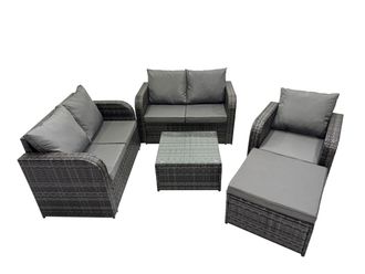 Fimous Love Sofa Square Coffee Table Set with Big Stool Dark Grey Mixed