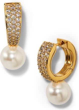 Nadri Under the Sea Cubic Zirconia & Faux Pearl Huggie Hoop Earrings in Gold at Nordstrom