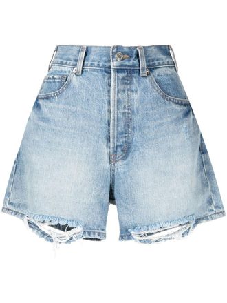 We11done light-wash ripped denim-shorts - women - Cotton - S - Blue