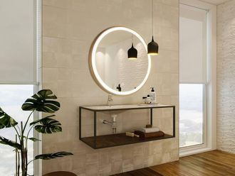 Vente-Unique Round Illuminated Gold Bathroom Mirror With Leds - D80 Cm - NUMEA
