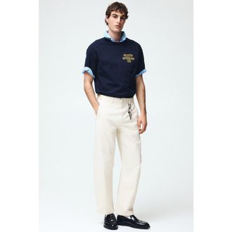 H&M Relaxed Fit Barrel Chinos in Cream at Nordstrom, Size 36