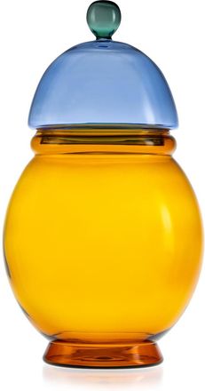 IVV the chess set borosilicate glass amber+ blue lid peacock green knob h-33-5