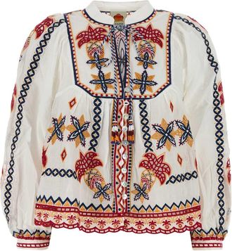 Farm Rio Embroidered Cotton Marys Tiles Blouse