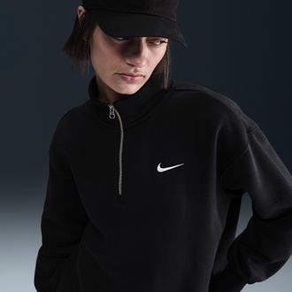 Nike Womens Nike Sportswear Phoenix Fleece Oversized 1/4-Zip Long Sweatshirt in Black | HJ0931-010