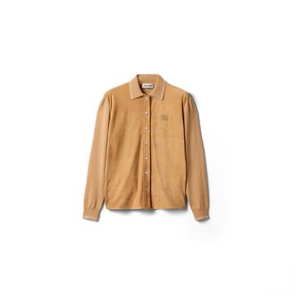 Miu Miu Wool And Suede Shirt, Woman, Camel Brown, Size 36