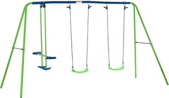 OUTSUNNY Juego De Columpios De Jard&iacute;n De Metal Con Altura Ajustable Columpios Para Ni&ntilde;os De +3 A&ntilde;os Con 2 Columpios Balanc&iacute;n Doble 280x140x178 Cm
