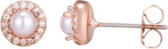 Adornia Adornia 14K Rose Gold Plated 3-4Mm Pearl Halo Stud Earrings