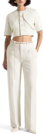Mani&egrave;re De Voir Alba Tweed Mock Neck Curve Detailing Top in Cream at Nordstrom, Size 12