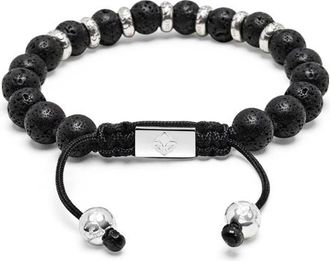 Nialaya Sterling Silver Lava Stone Beaded Bracelet in Black /Silver at Nordstrom, Size X-Large