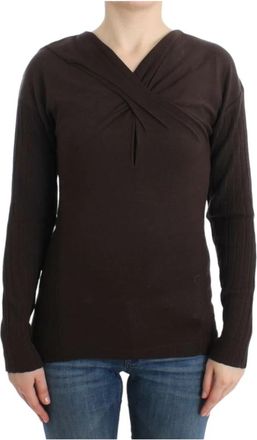 Roberto Cavalli Bruine wollen trui met keyhole-detail - Dames - V-hals truien - Bruin - M - Wol - Truien & Vesten