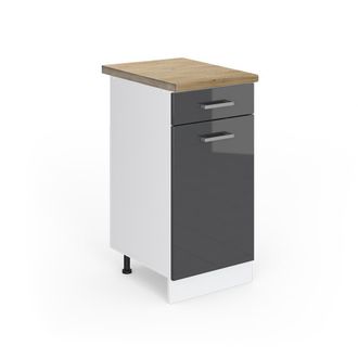 Vicco Mueble Bajo De Cocina R-line, Antracita Alto Brillo, 40 Cm, Et Roble