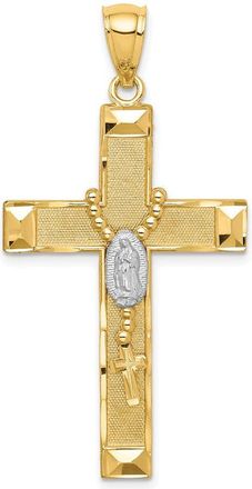 Diamond2Deal 14k Yellow Gold Rhodium Cross Rosary Pendant