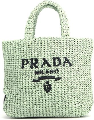 Prada Green Raffia Handbag Tote Bag (Pre-Owned)