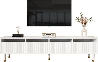 STILVORA Mueble De Tv Con 4 Cajones Y Pasacables, Estilo Minimalista, Sal&oacute;n, 178&times;35&times;45 Cm, En Mdf, Blanco