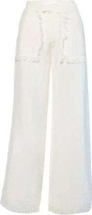 H&eacute;st Witte linnen broek met elastische taille - Dames - Wijde Broeken - Wit - L - Linnen - Broeken