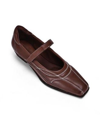 OLD TREND Folk Genuine Leather Artisanal Contrast Stitch Mary Jane Heel in Coffee at Nordstrom, Size 5.5