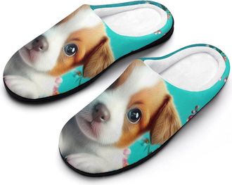Generic Cute Puppy in A Flower Mens Slippers Comfortable And Non-slip Cotton Slipper Shoe for House