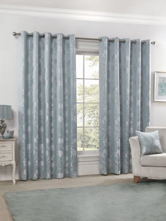 Emma Barclay Blossom - Lined Eyelet Jacquard Curtains in Duck Egg - Width 66 x Drop 90 (168 x 229cm) - Emma Barclay | TJ Hughes